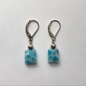 Handmade Blue Flower Dangly Earrings